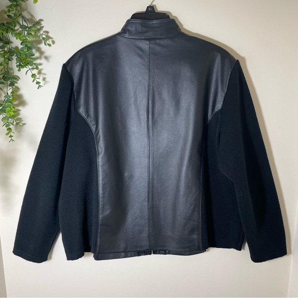 🖤😎Coldwater Creek | Black Leather Embroidered Sweater Jacket Size Petite XL - Picture 2 of 9